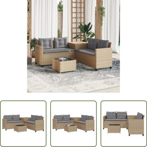 vidaXL Cuscini da giardino -  Divano da Giardino con Tavolo e Cuscini a L Beige in Polyrattan