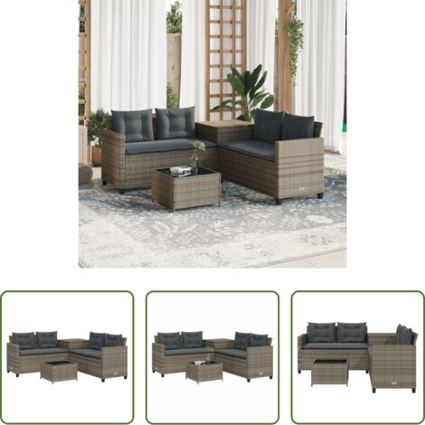 vidaXL Cuscini da giardino -  Divano da Giardino con Tavolo e Cuscini a L Grigio Polyrattan