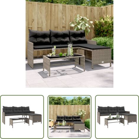 vidaXL Cuscini da giardino -  Divano da Giardino con Tavolo e Cuscini a L Grigio Polyrattan