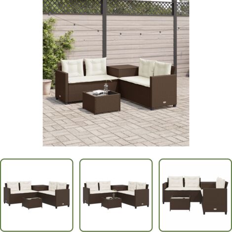 vidaXL Cuscini da giardino -  Divano da Giardino con Tavolo e Cuscini a L Marrone Polyrattan