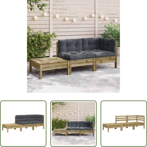 vidaXL Cuscini da giardino -  Divano Giardino con Cuscini e Poggiapiedi Legno Pino Impregnato