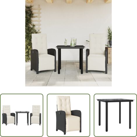vidaXL Cuscini da giardino -  Set da Bistrò 3 pz con Cuscini Nero in Polyrattan