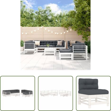 vidaXL Cuscini da giardino -  Set Divani da Giardino 10 pz con Cuscini Legno Massello Bianco