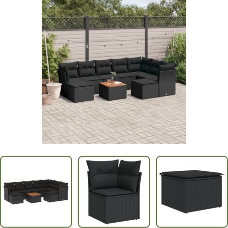 vidaXL Cuscini da giardino -  Set Divani da Giardino 10pz con Cuscini in Polyrattan Nero