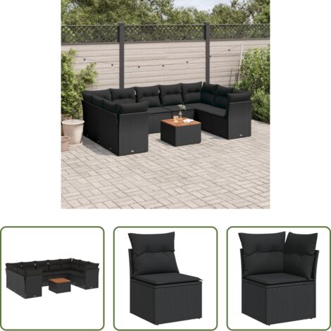 vidaXL Cuscini da giardino -  Set Divani da Giardino 10pz con Cuscini in Polyrattan Nero