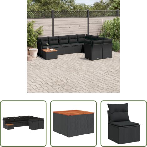 vidaXL Cuscini da giardino -  Set Divani da Giardino 10pz con Cuscini in Polyrattan Nero