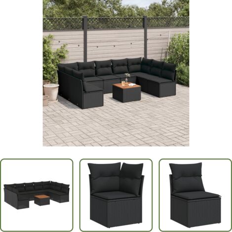 vidaXL Cuscini da giardino -  Set Divani da Giardino 10pz con Cuscini in Polyrattan Nero