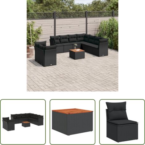 vidaXL Cuscini da giardino -  Set Divani da Giardino 10pz con Cuscini in Polyrattan Nero