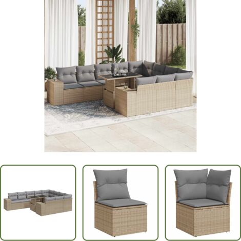 vidaXL Cuscini da giardino -  Set Divani da Giardino 11 pz con Cuscini Beige in Polyrattan