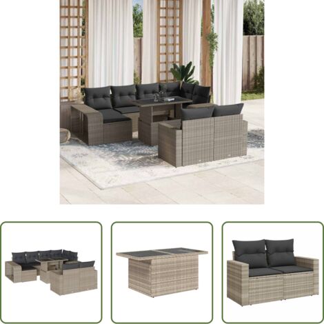 vidaXL Cuscini da giardino -  Set Divani da Giardino 11 pz con Cuscini in Polyrattan Grigio