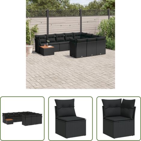 vidaXL Cuscini da giardino -  Set Divani da Giardino 11 pz con Cuscini in Polyrattan Nero