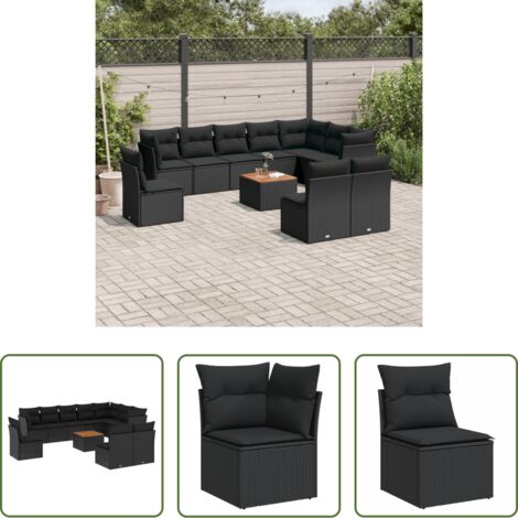 vidaXL Cuscini da giardino -  Set Divani da Giardino 11 pz con Cuscini in Polyrattan Nero