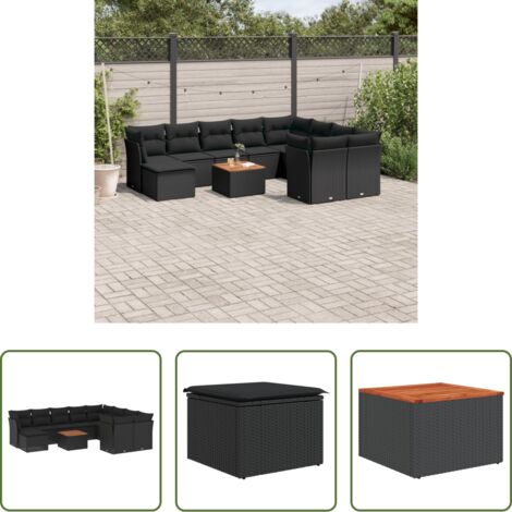 vidaXL Cuscini da giardino -  Set Divani da Giardino 11 pz con Cuscini in Polyrattan Nero