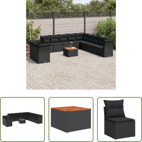 vidaXL Cuscini da giardino -  Set Divani da Giardino 12 pz con Cuscini Nero in Polyrattan