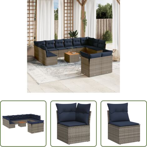 vidaXL Cuscini da giardino -  Set Divani da Giardino 13 pz con Cuscini Grigio in Polyrattan