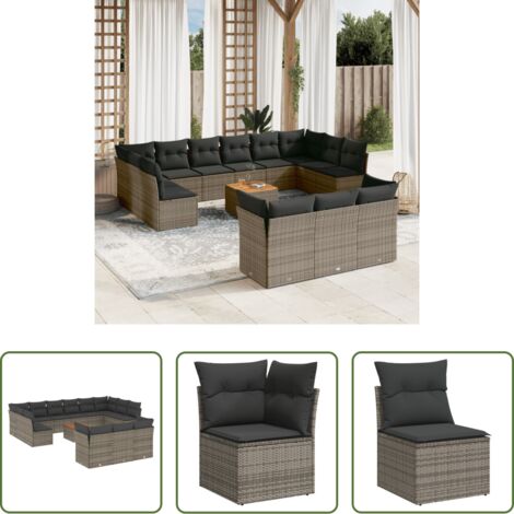 vidaXL Cuscini da giardino -  Set Divani da Giardino 14pz con Cuscini in Polyrattan Grigio