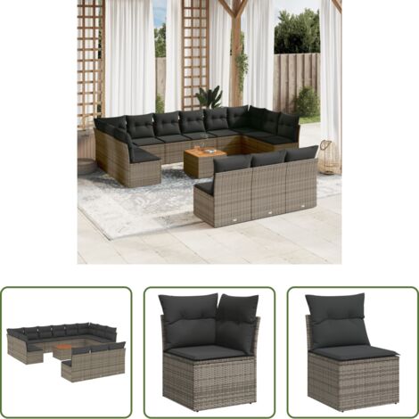 vidaXL Cuscini da giardino -  Set Divani da Giardino 14pz con Cuscini in Polyrattan Grigio