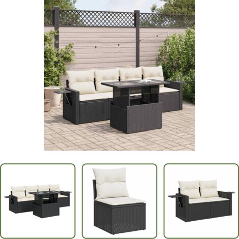 vidaXL Cuscini da giardino -  Set Divani da Giardino 5 pz con Cuscini in Polyrattan Nero