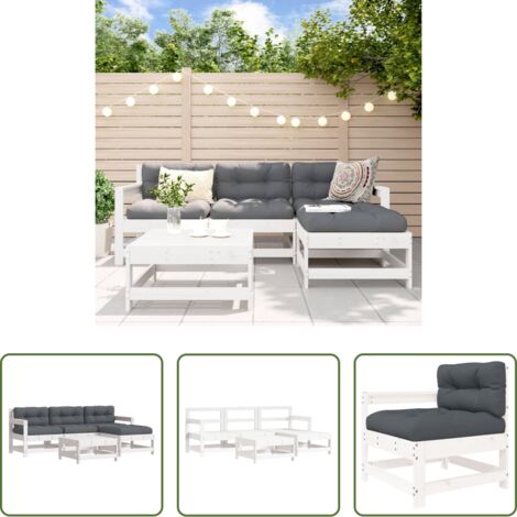 vidaXL Cuscini da giardino -  Set Divani da Giardino 5pz con Cuscini in Legno Massello Bianco