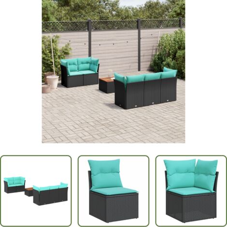 vidaXL Cuscini da giardino -  Set Divani da Giardino 6 pz con Cuscini Nero in Polyrattan