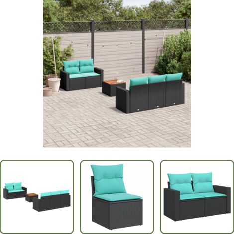 vidaXL Cuscini da giardino -  Set Divani da Giardino 6 pz con Cuscini Nero in Polyrattan