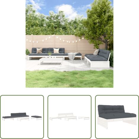 vidaXL Cuscini da giardino -  Set Divani da Giardino 6pz con Cuscini in Legno Massello Bianco