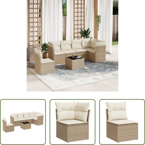 vidaXL Cuscini da giardino -  Set Divani da Giardino 7 pz con Cuscini Beige in Polyrattan
