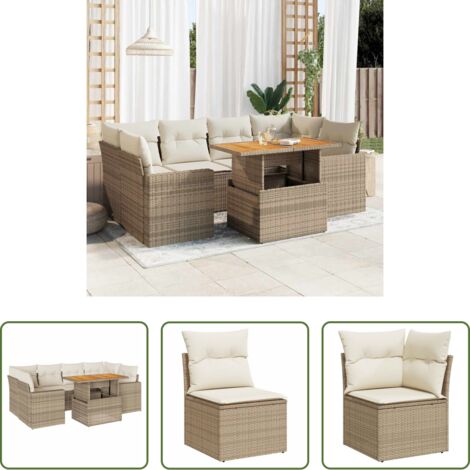 vidaXL Cuscini da giardino -  Set Divani da Giardino 7 pz con Cuscini Beige in Polyrattan
