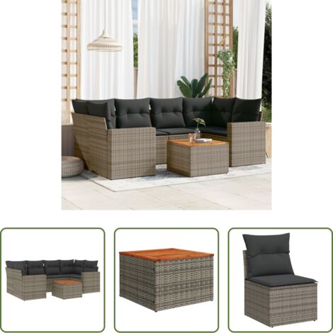 vidaXL Cuscini da giardino -  Set Divani da Giardino 7 pz con Cuscini Grigio in Polyrattan