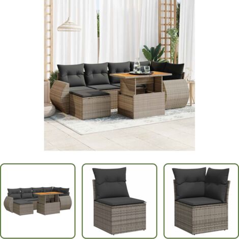 vidaXL Cuscini da giardino -  Set Divani da Giardino 7 pz con Cuscini Grigio in Polyrattan