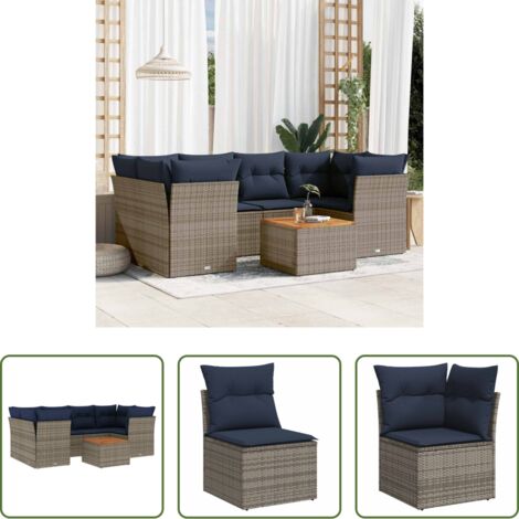 vidaXL Cuscini da giardino -  Set Divani da Giardino 7 pz con Cuscini Grigio in Polyrattan