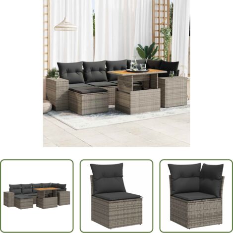 vidaXL Cuscini da giardino -  Set Divani da Giardino 7 pz con Cuscini Grigio in Polyrattan