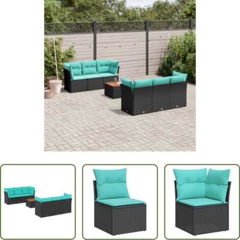 vidaXL Cuscini da giardino -  Set Divani da Giardino 7 pz con Cuscini Nero in Polyrattan