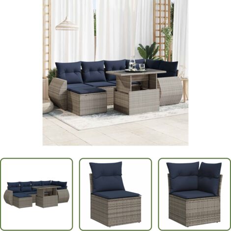 vidaXL Cuscini da giardino -  Set Divani da Giardino 7pz con Cuscini Grigio Polyrattan Acacia