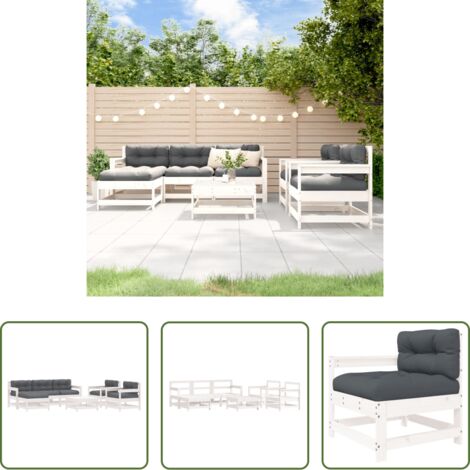vidaXL Cuscini da giardino -  Set Divani da Giardino 7pz con Cuscini in Legno Massello Bianco