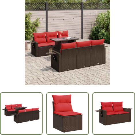 vidaXL Cuscini da giardino -  Set Divani da Giardino 7pz con Cuscini Marrone Polyrattan Acacia