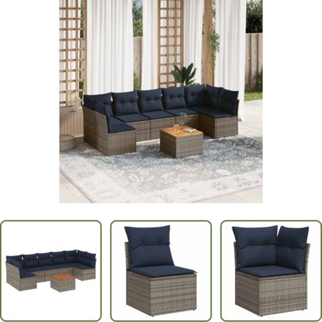 vidaXL Cuscini da giardino -  Set Divani da Giardino 8 pz con Cuscini Grigio in Polyrattan