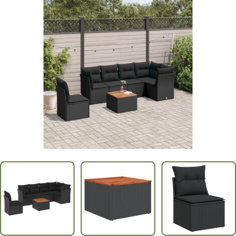 vidaXL Cuscini da giardino -  Set Divani da Giardino con Cuscini 7pz Nero Polyrattan
