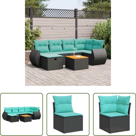 vidaXL Cuscini da giardino -  Set Divani da Giardino con Cuscini 7pz Nero Polyrattan