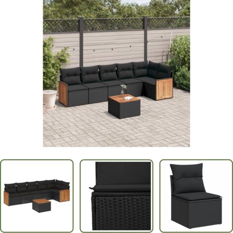 vidaXL Cuscini da giardino -  Set Divani da Giardino con Cuscini 7pz Nero Polyrattan