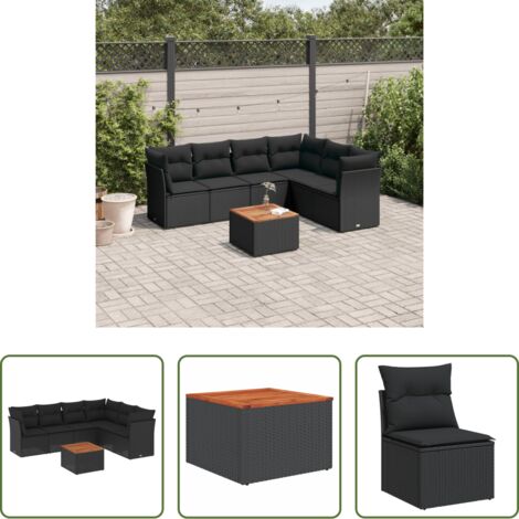 vidaXL Cuscini da giardino -  Set Divani da Giardino con Cuscini 7pz Nero Polyrattan