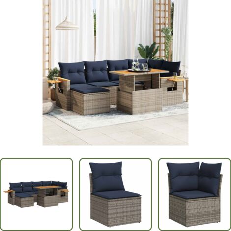 vidaXL Cuscini da giardino -  Set Divani da Giardino con Cuscini 7pz Nero Polyrattan Acacia