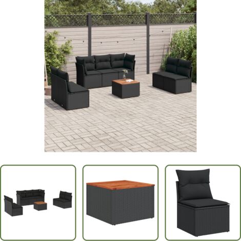 vidaXL Cuscini da giardino -  Set Divani da Giardino con Cuscini 8 pz Nero in Polyrattan