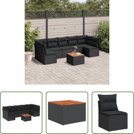 vidaXL Cuscini da giardino -  Set Divani da Giardino con Cuscini 8 pz Nero in Polyrattan