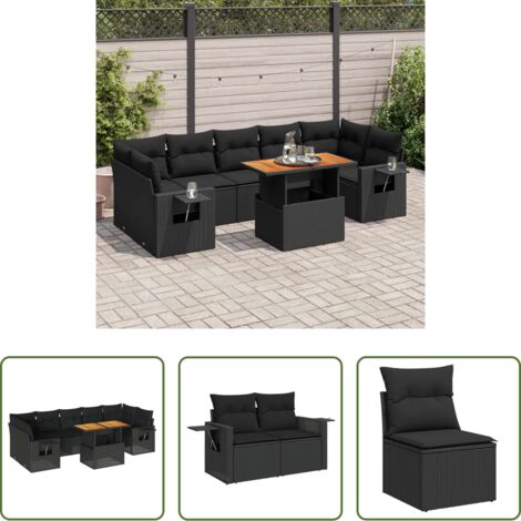vidaXL Cuscini da giardino -  Set Divani da Giardino con Cuscini 8 pz Nero in Polyrattan