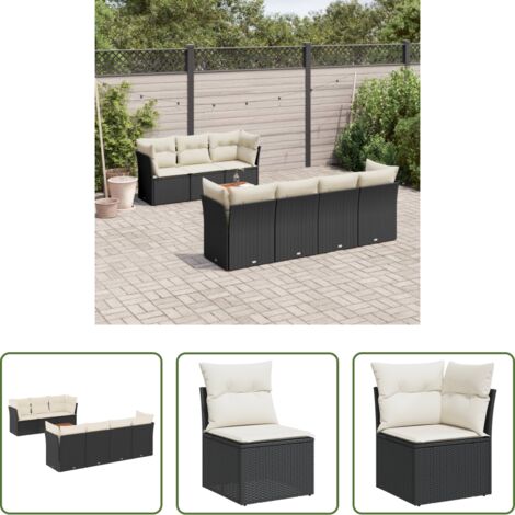 vidaXL Cuscini da giardino -  Set Divani da Giardino con Cuscini 8 pz Nero in Polyrattan