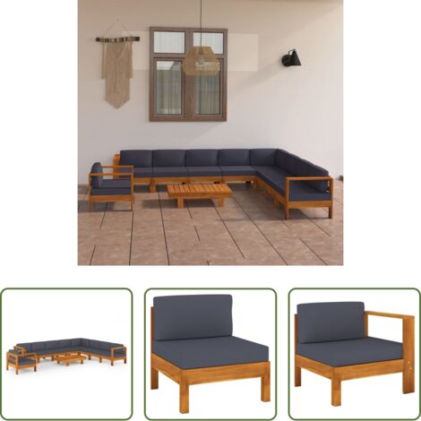 vidaXL Cuscini da giardino -  Set Divani Giardino 10Posti Cuscini Grigi Scuro Massello Acacia