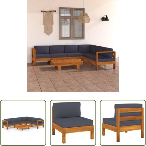 vidaXL Cuscini da giardino -  Set Divani Giardino 7 Posti Cuscini Grigi Scuro Massello Acacia