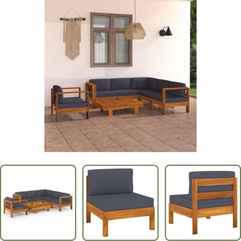 vidaXL Cuscini da giardino -  Set Divani Giardino 7 Posti Cuscini Grigi Scuro Massello Acacia