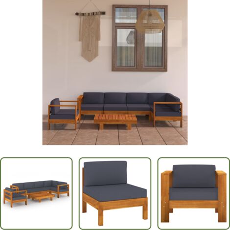vidaXL Cuscini da giardino -  Set Divani Giardino 7 Posti Cuscini Grigi Scuro Massello Acacia